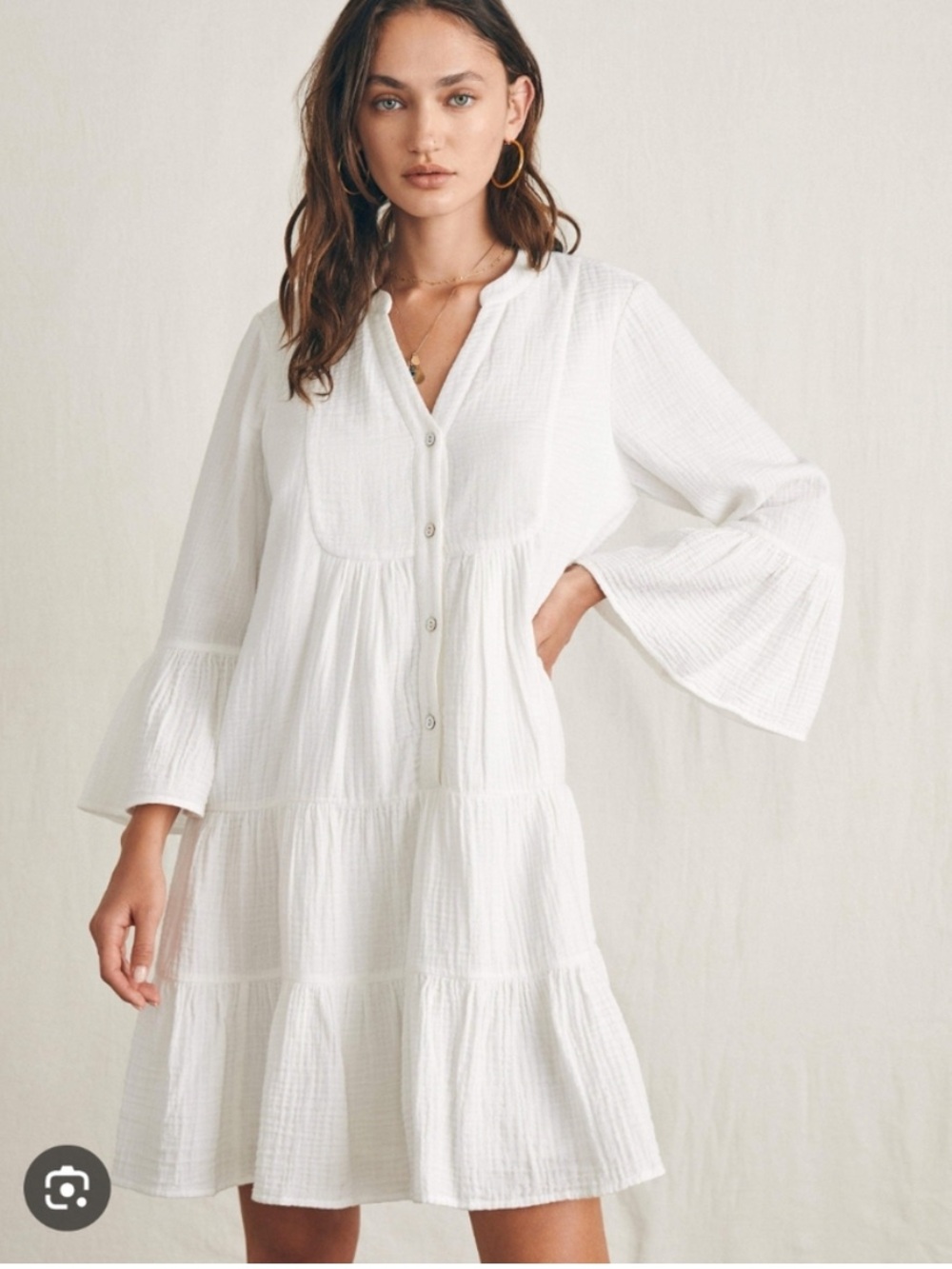 Faherty White Cotton Gauze Tiered Mini Dress